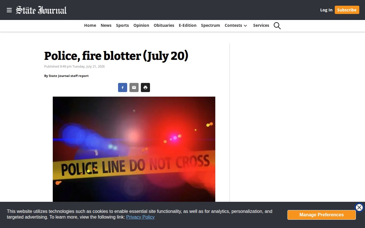 State Journal weekday police and fire blotter for July 20