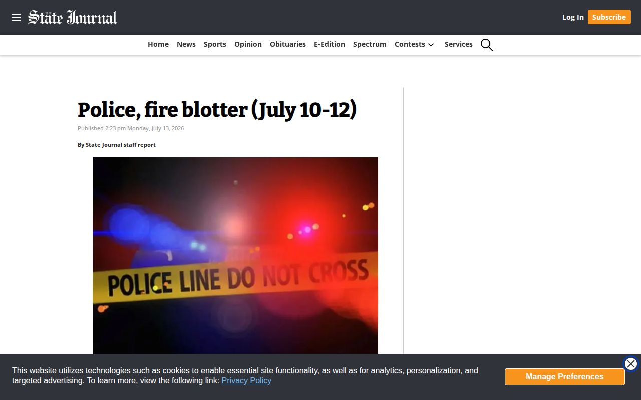 State Journal multi-day police and fire blotter covering July 10 through July 12