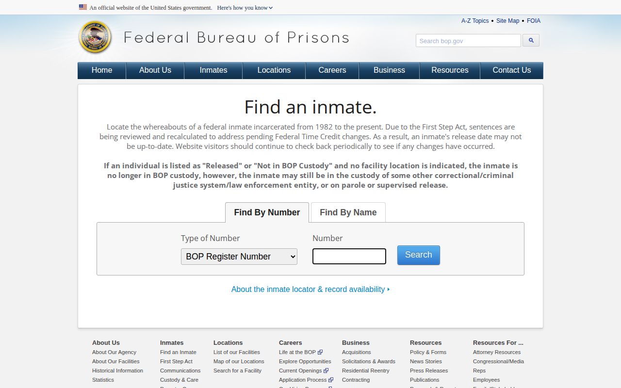 Federal custody locator separate from Franklin County recent arrest records