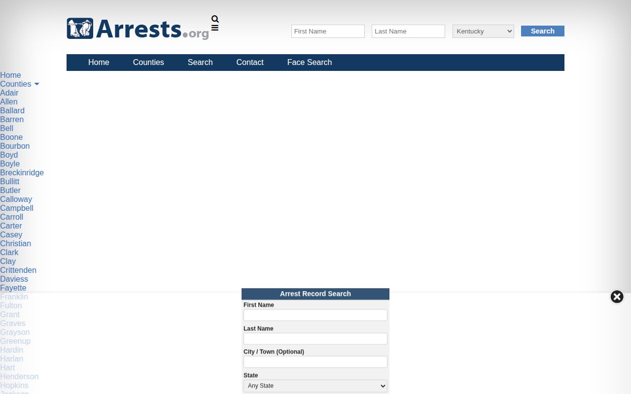 Unofficial Franklin County arrest archive search fields and agency labels